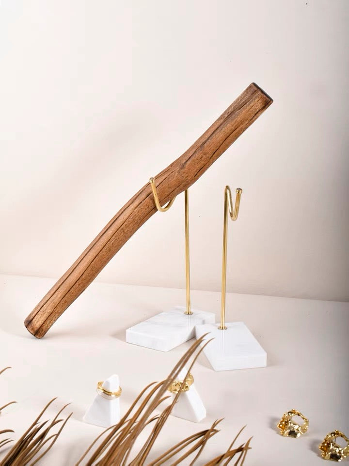 wood marble jewelry stand