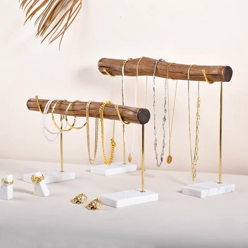 wood marble jewelry stand