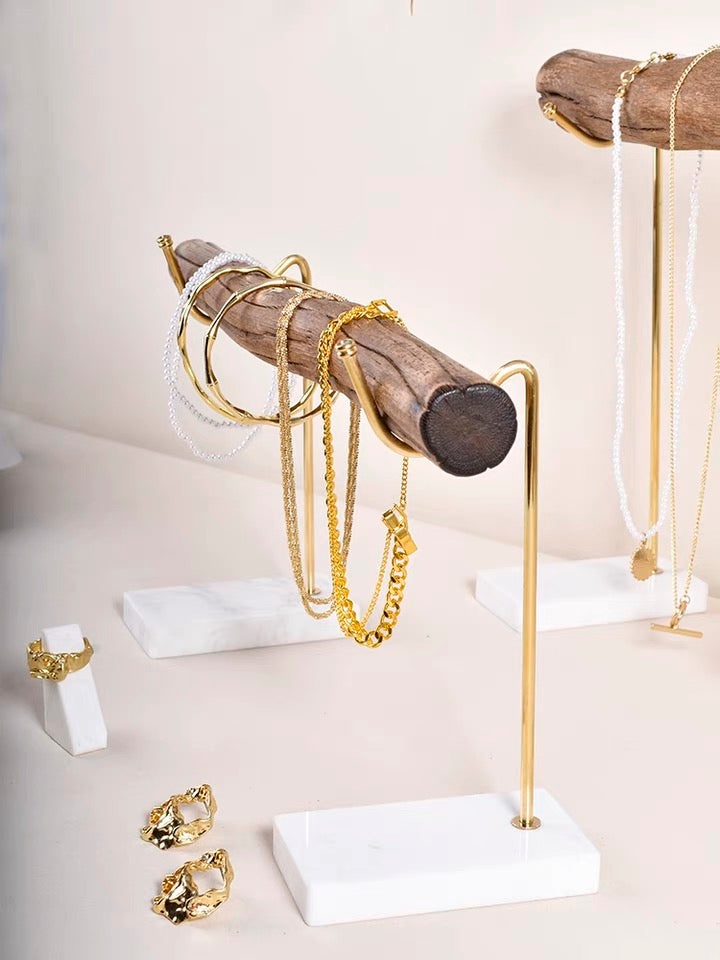 wood marble jewelry stand