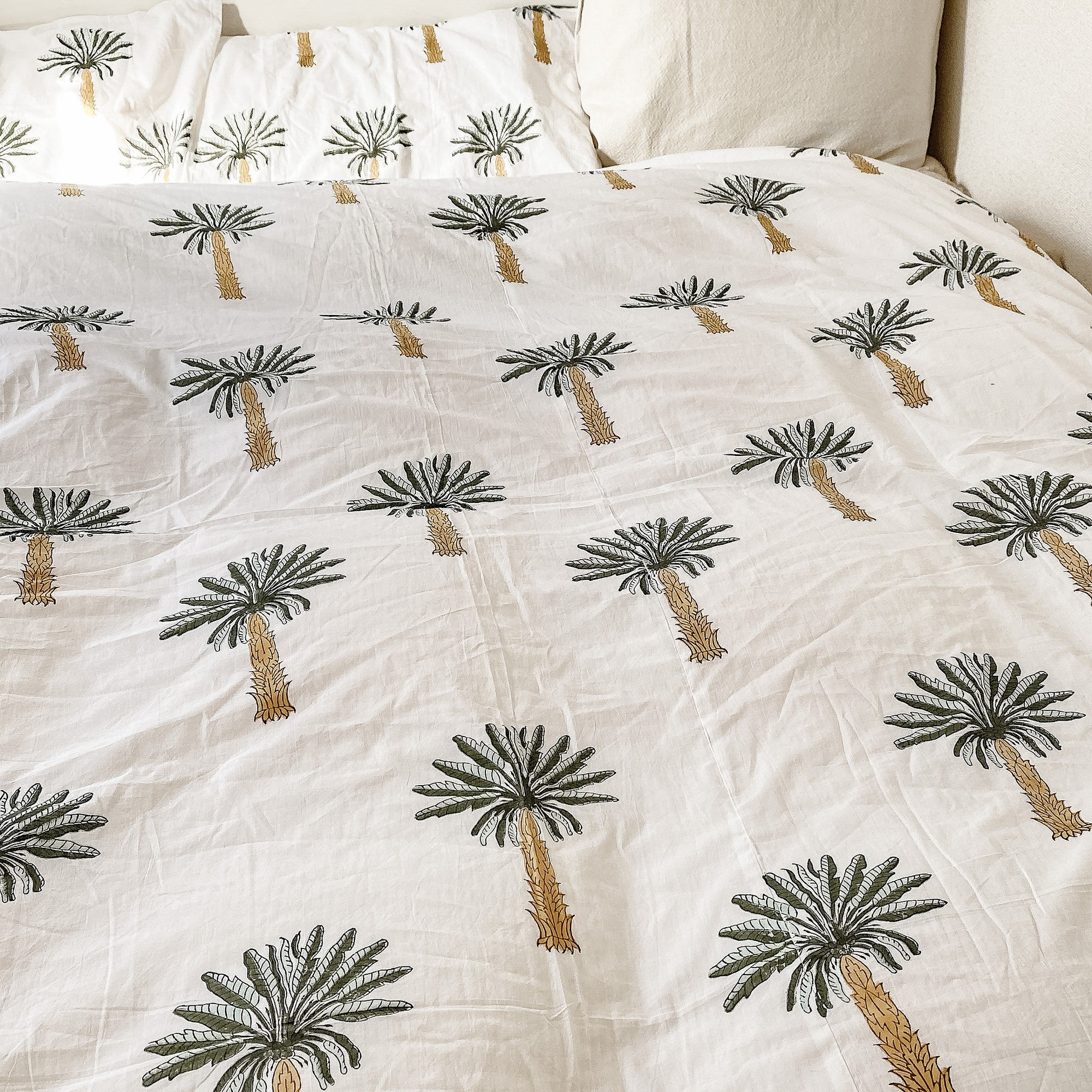 【3-piece set】 green palm bed cover