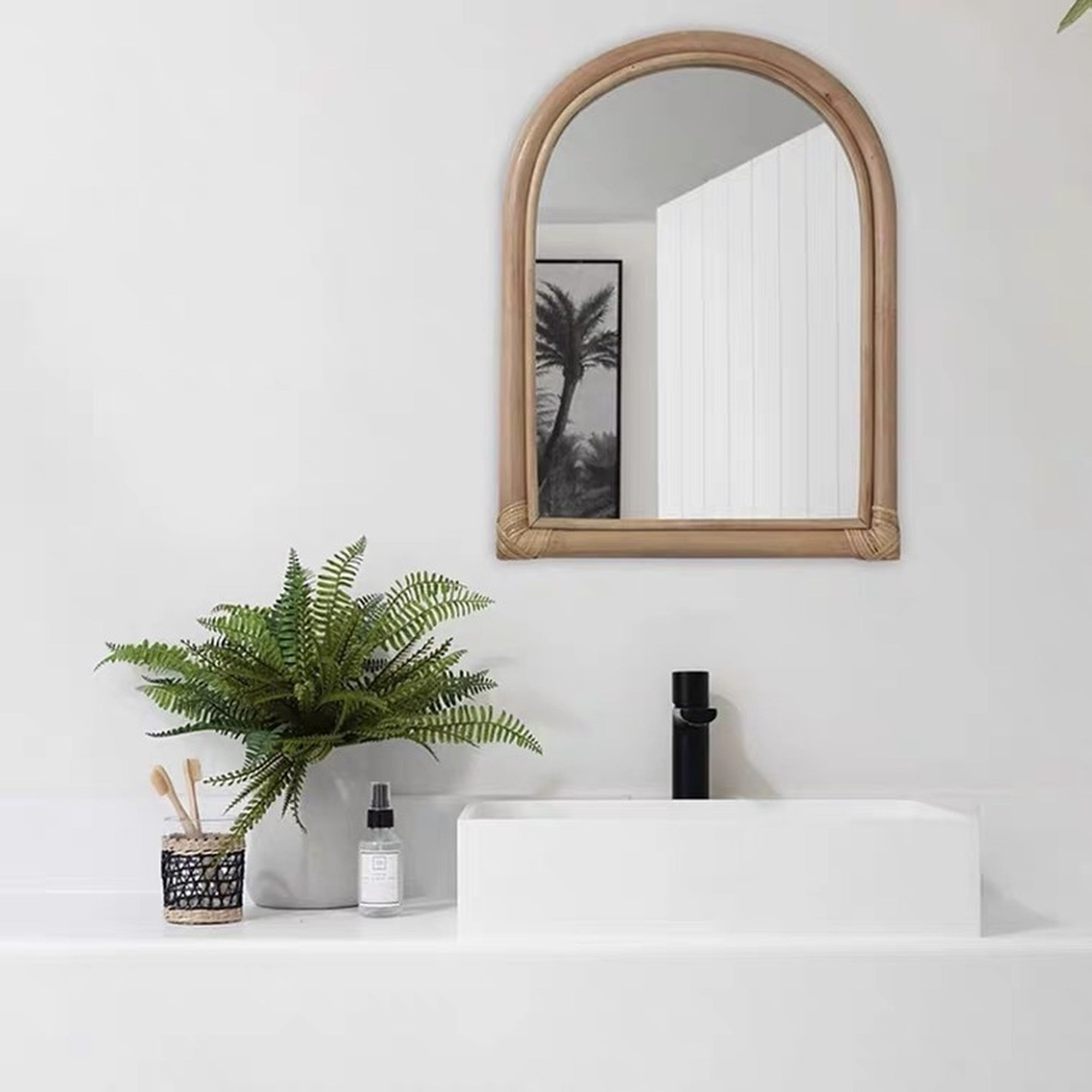 rattan window mirror