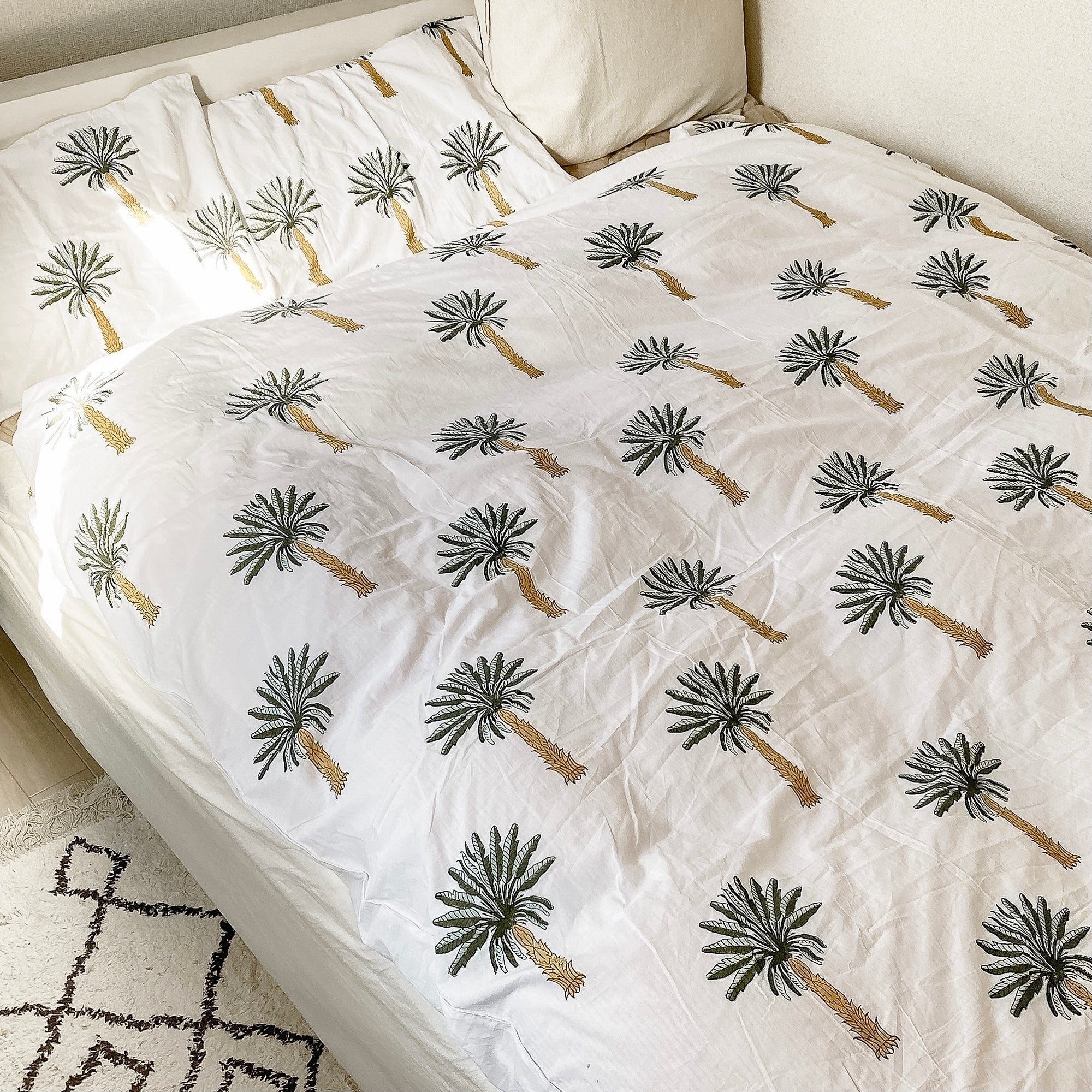 【3-piece set】 green palm bed cover
