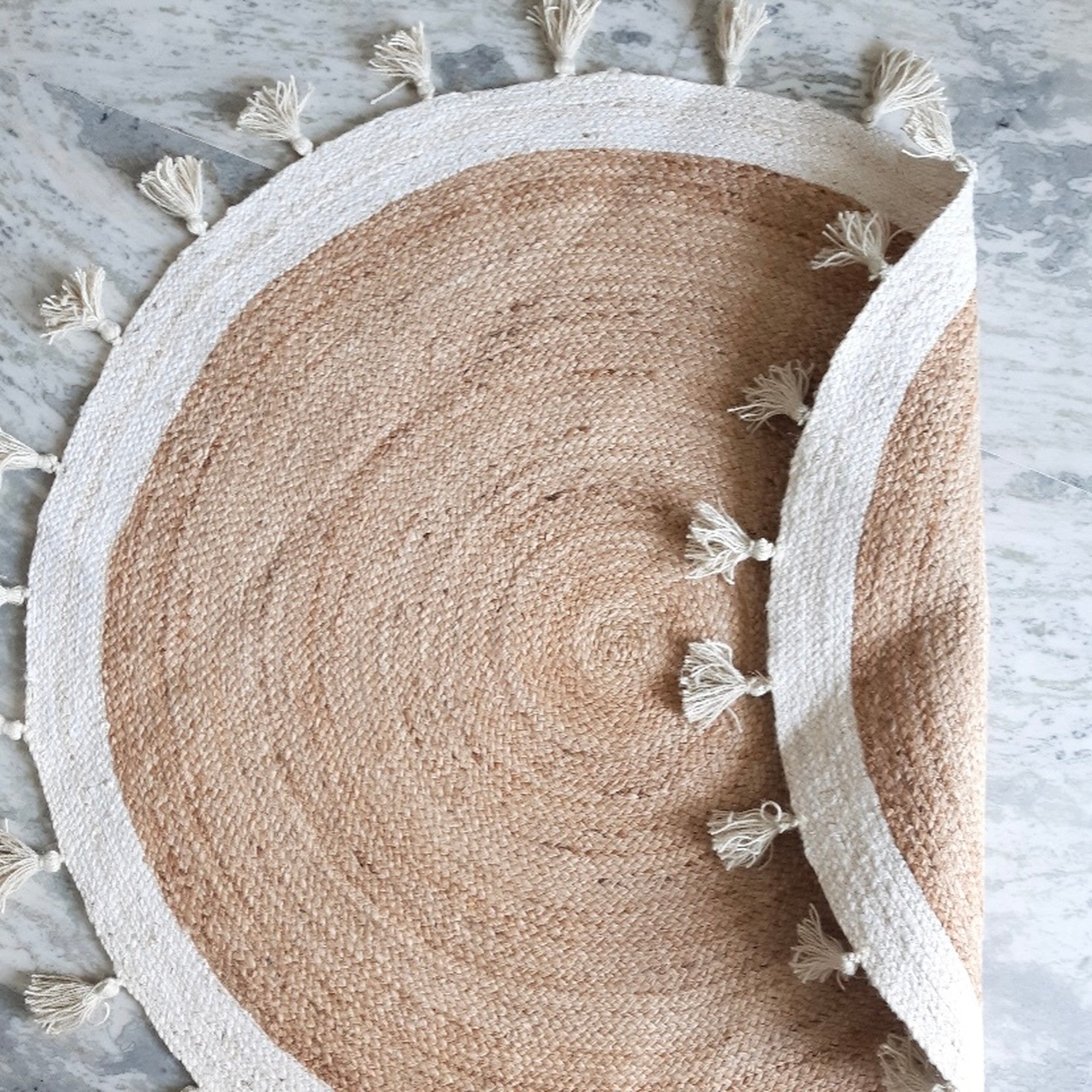 jute fringe round rug