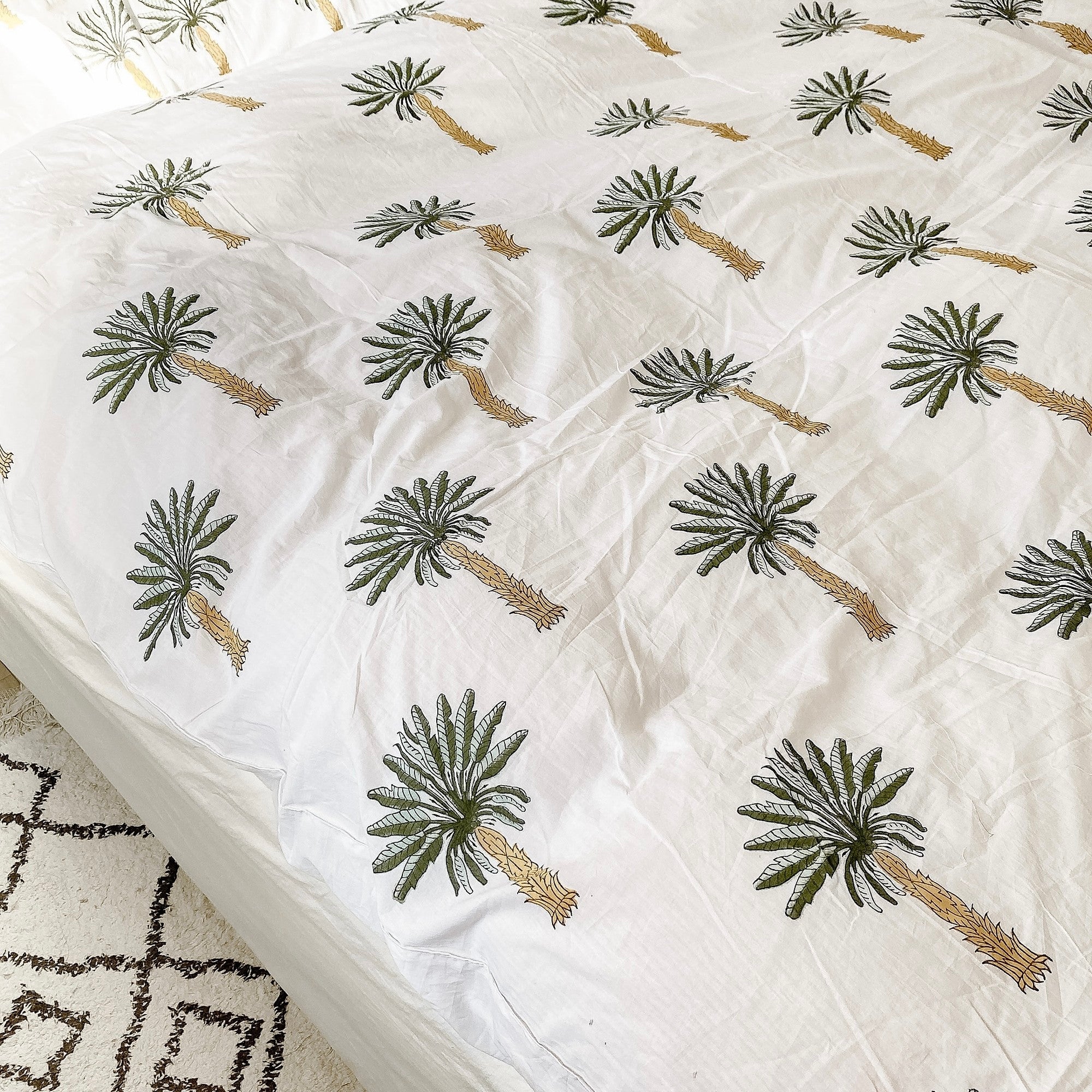 【3-piece set】 green palm bed cover
