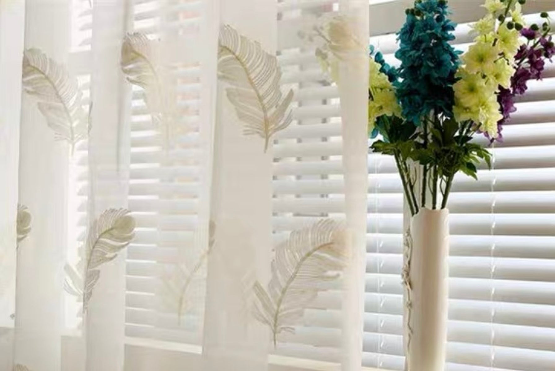 leaf embroidered sheer curtain