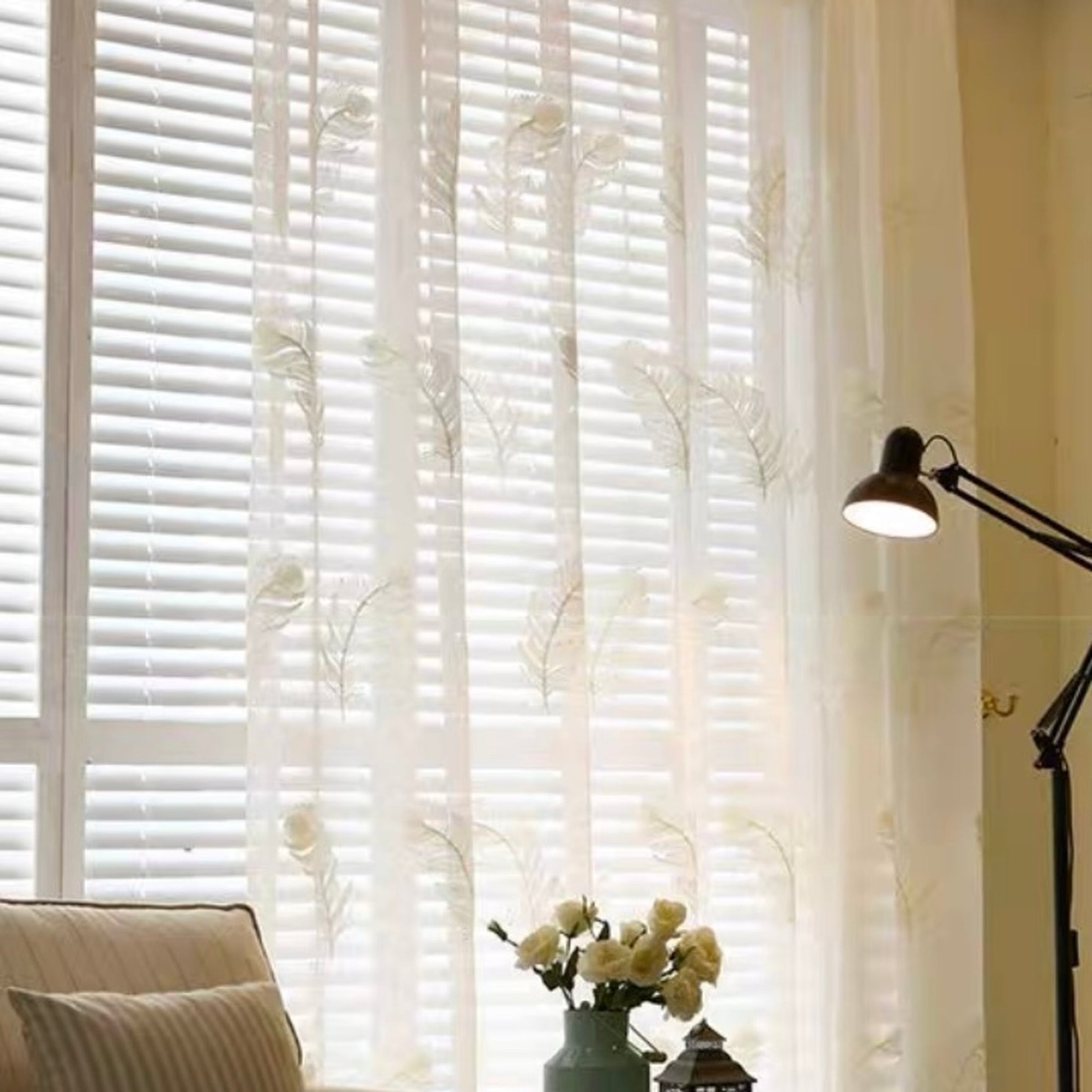 leaf embroidered sheer curtain