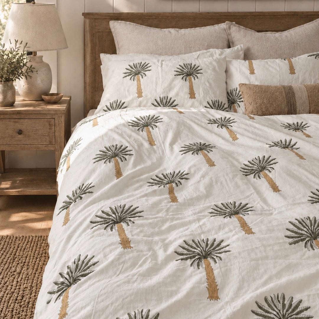 【3-piece set】 green palm bed cover