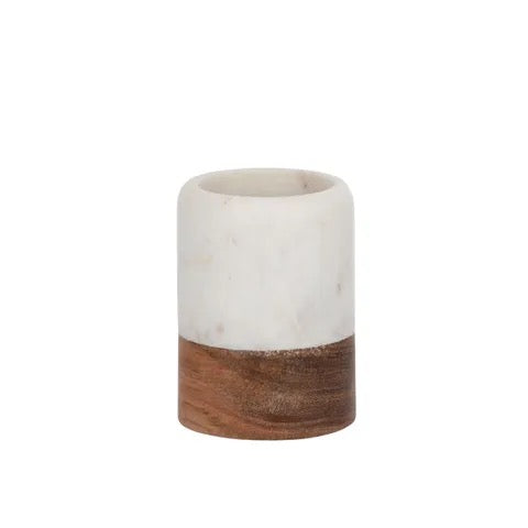 moto marble/wood tumbler 7.5x10cm wht