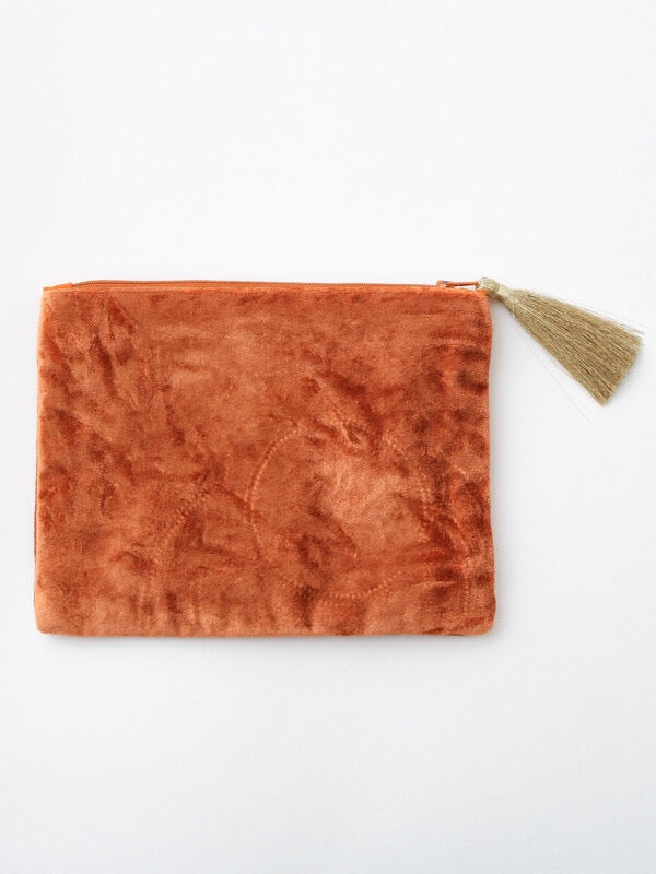 orange palm embroidered velvet pouch