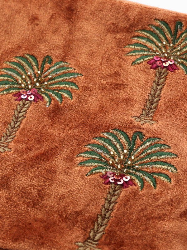 orange palm embroidered velvet pouch