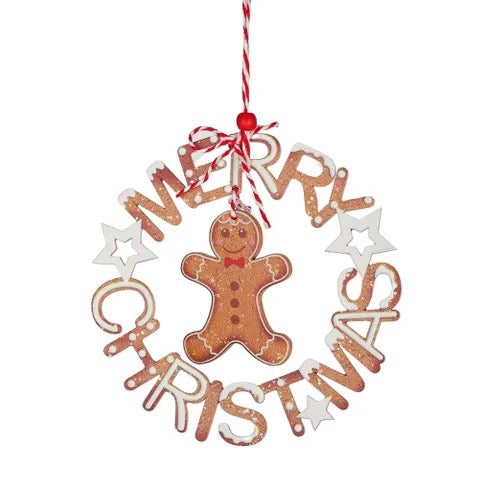 gingerbread boy wreath hang ply 15cm