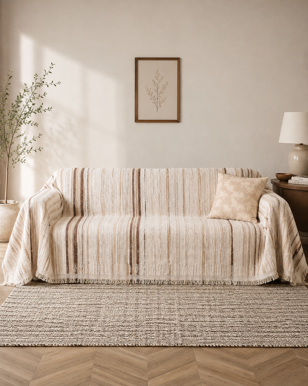 natural stripe sofa cover