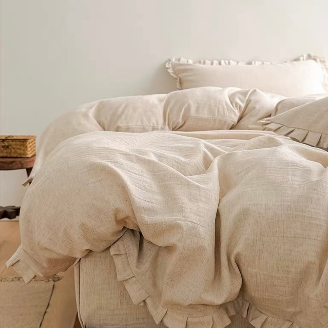 linen cotton frill bedding set