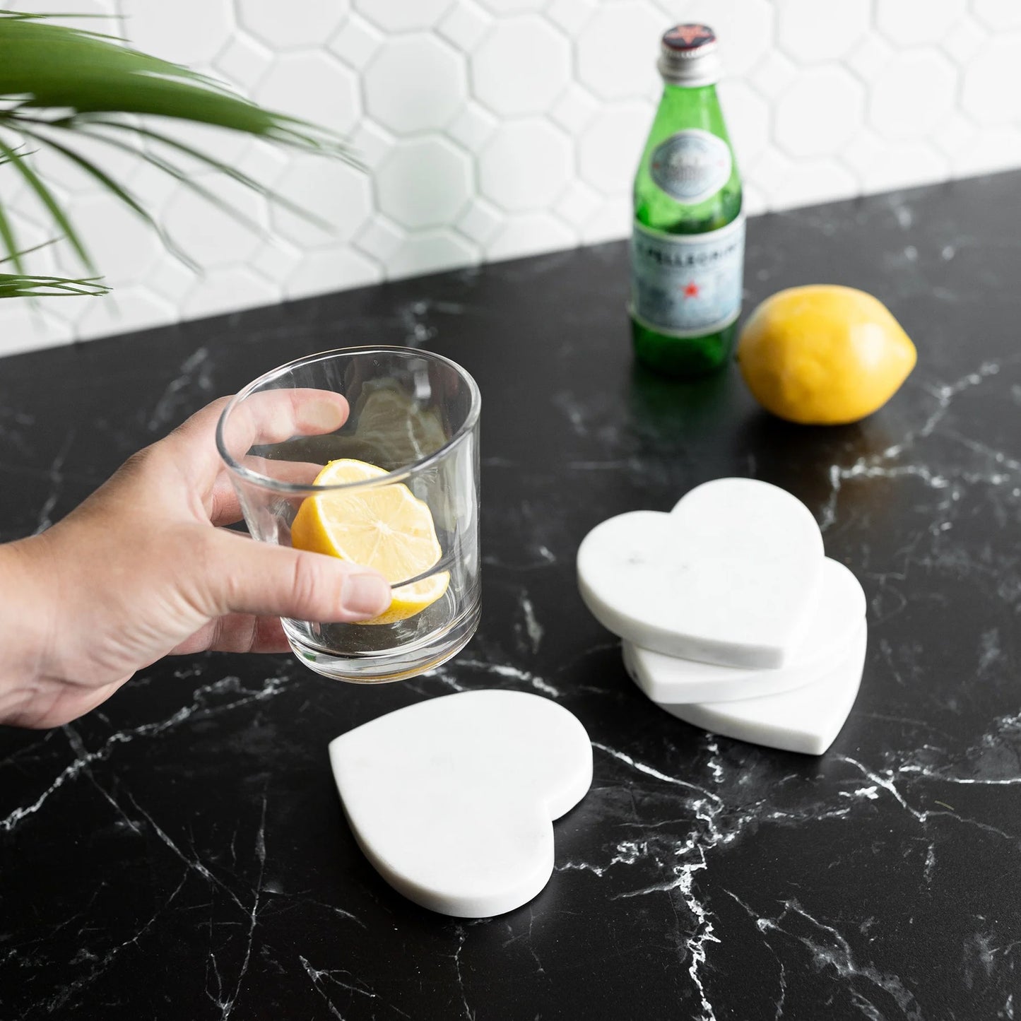 heart coaster white marble