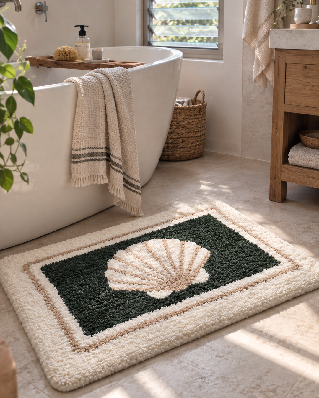 seashell bath mat
