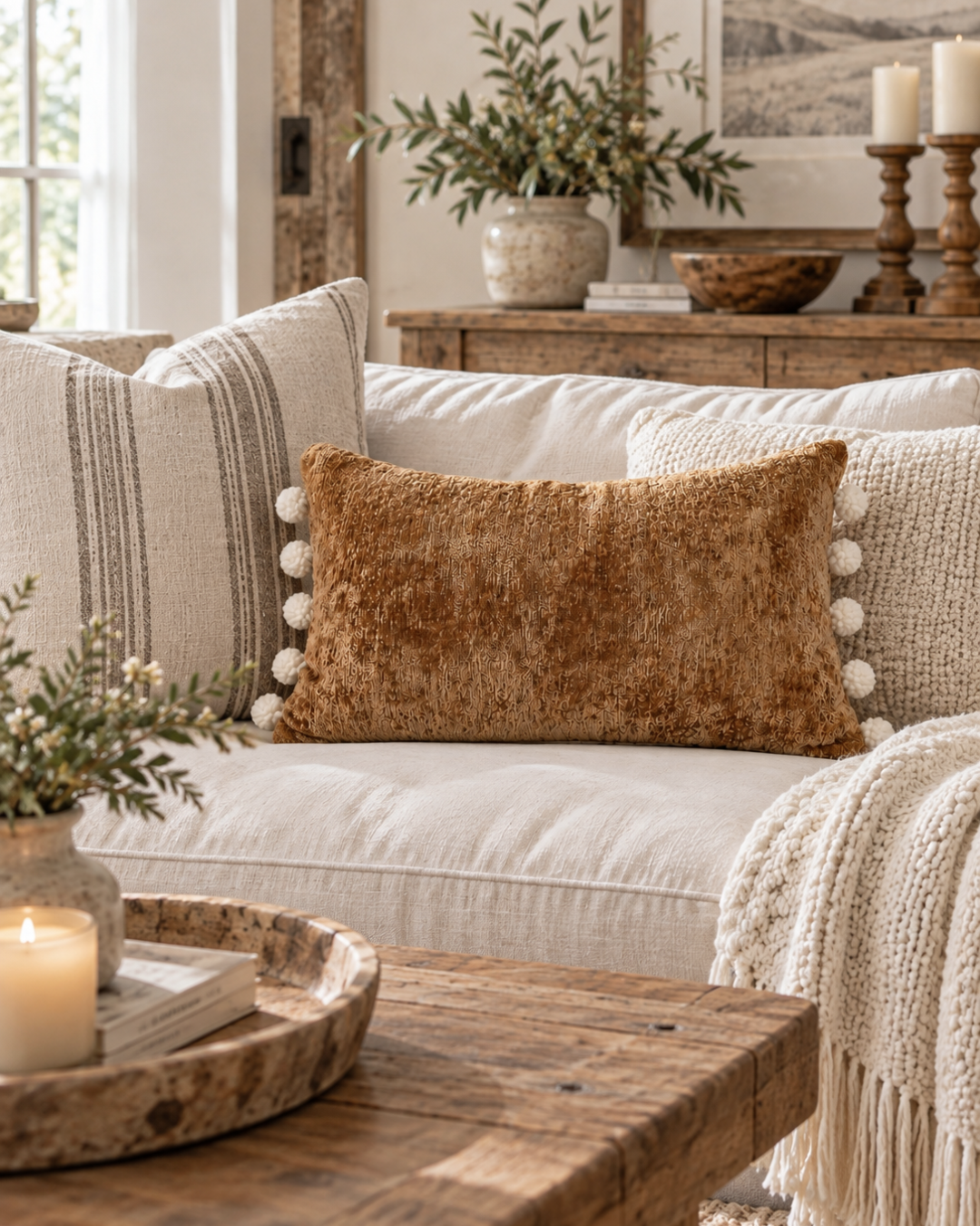 textured pom-pom pillow cover