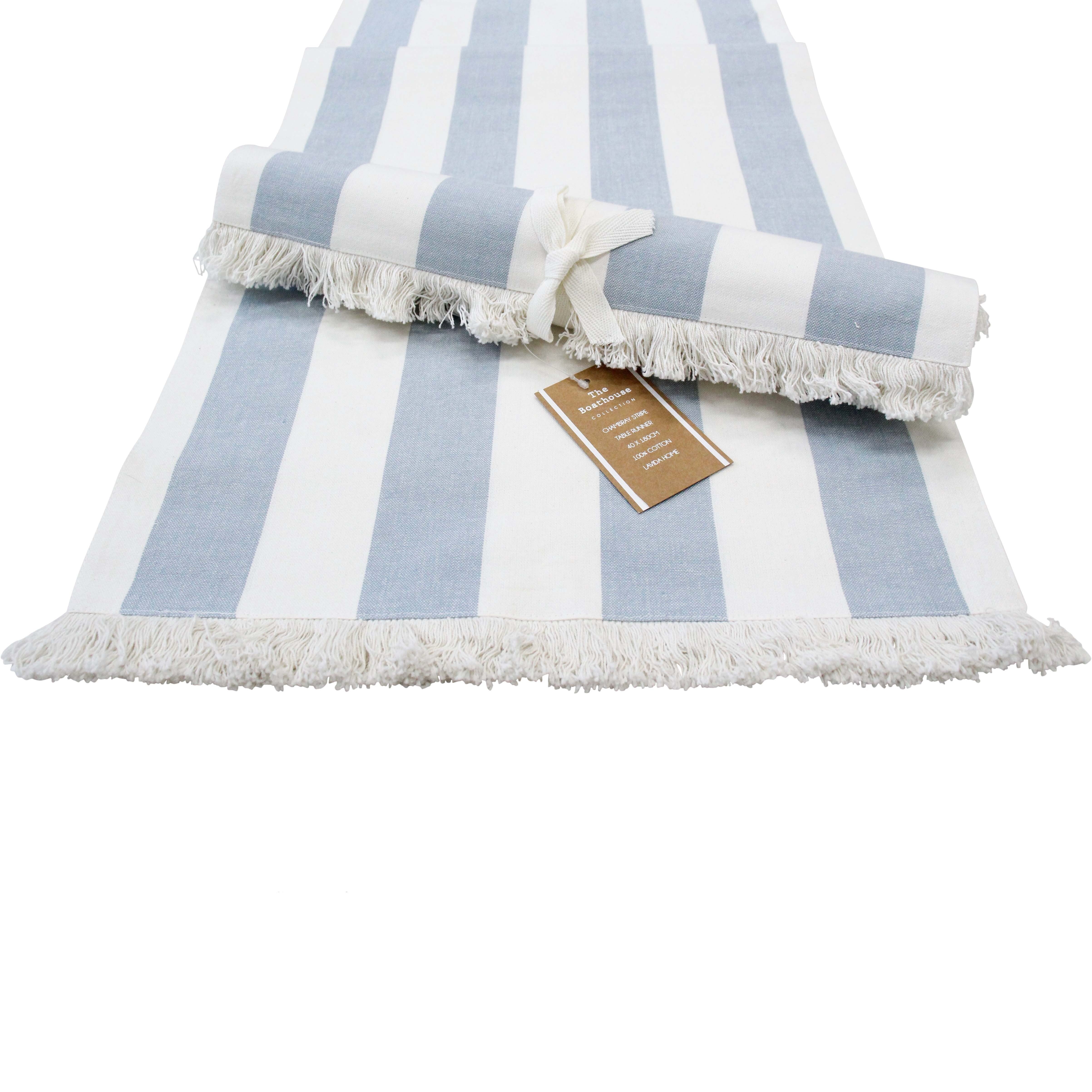 table runner chambray stripe