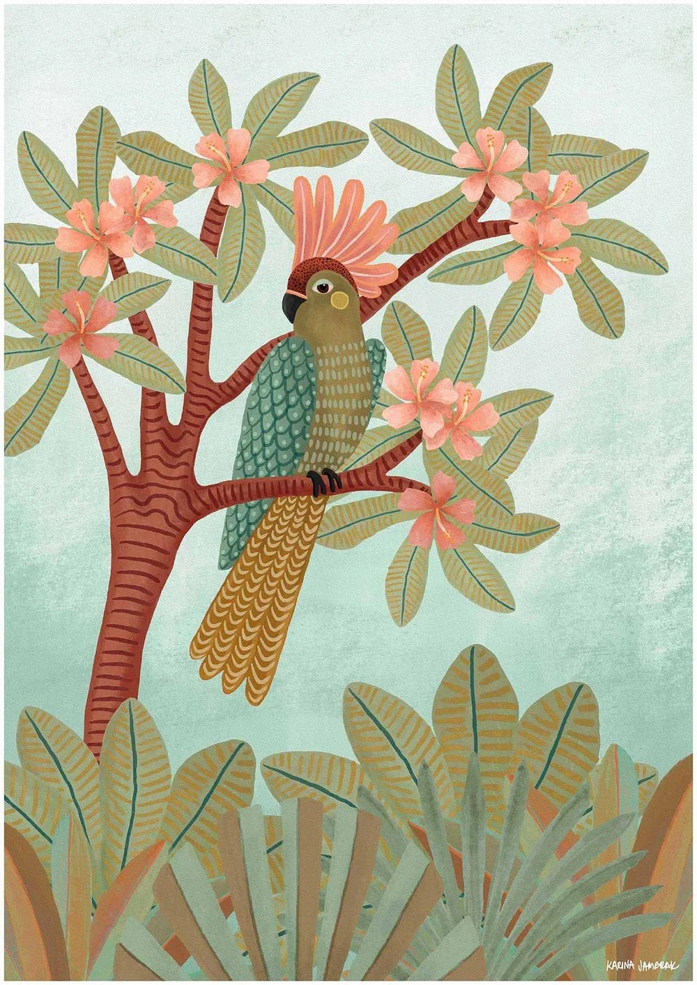【karina jambrak art】parrot in hibiscus tree