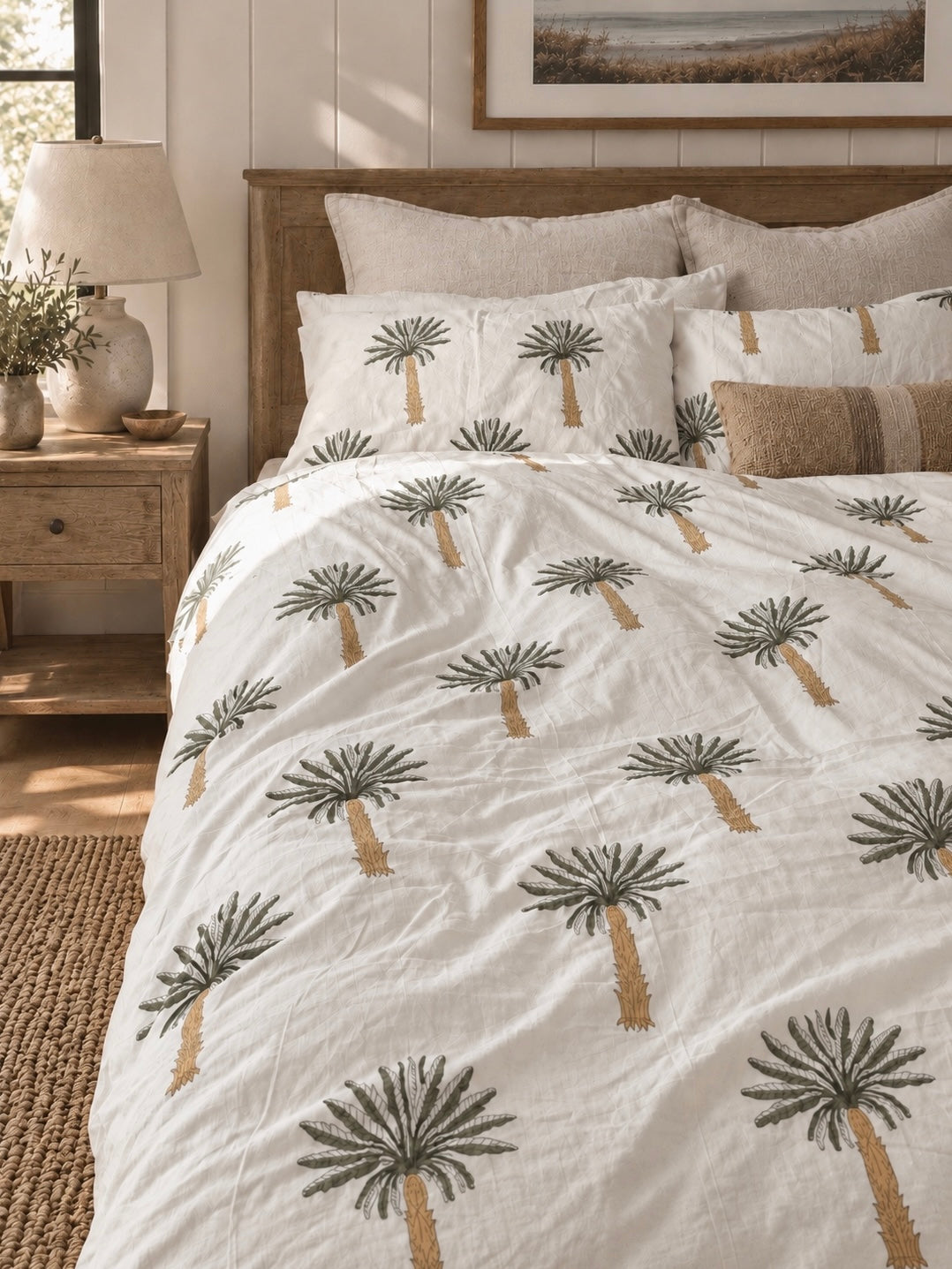 【3-piece set】 green palm bed cover