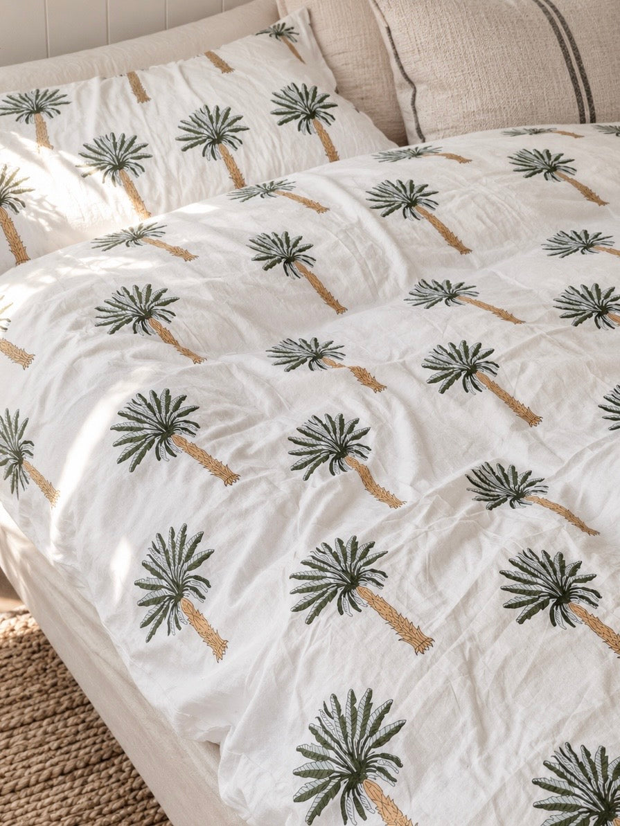 【3-piece set】 green palm bed cover