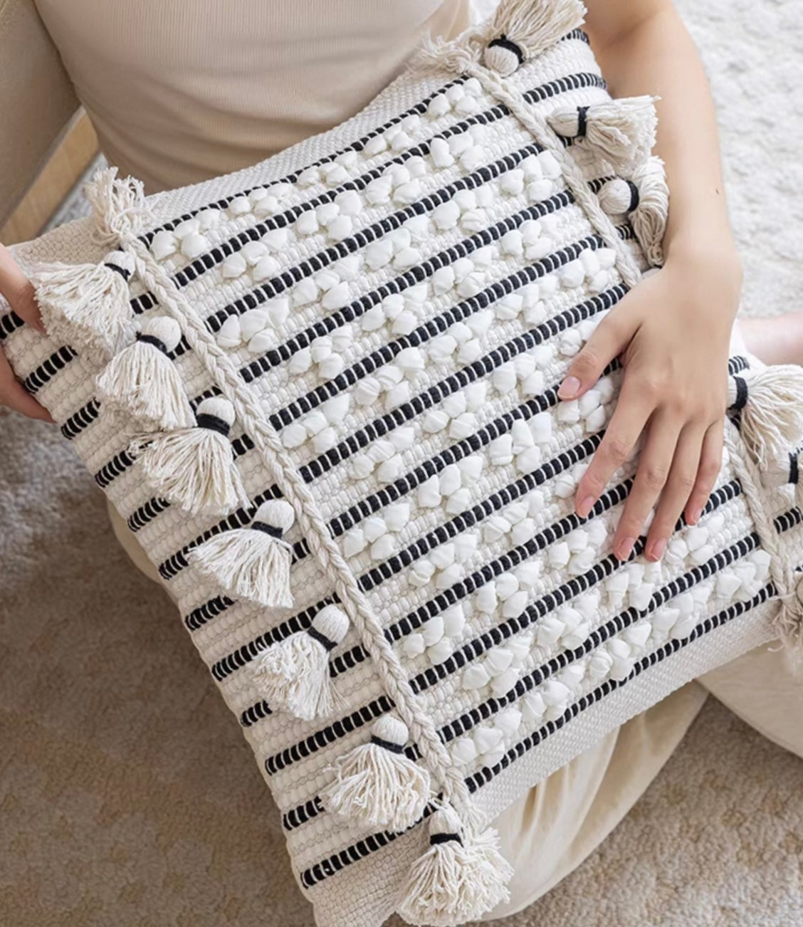 striped braided cushion cover