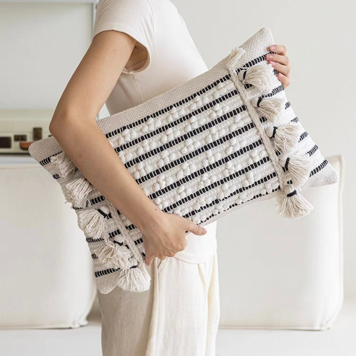 striped braided cushion cover
