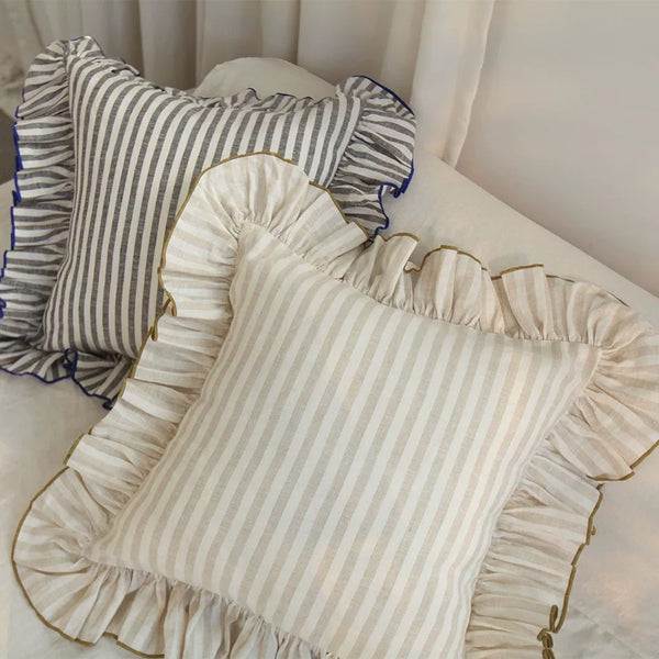 リリィ様ご確認ページ♡フリルクッションカバー frill striped linen cushion cover｜クッションカバー
