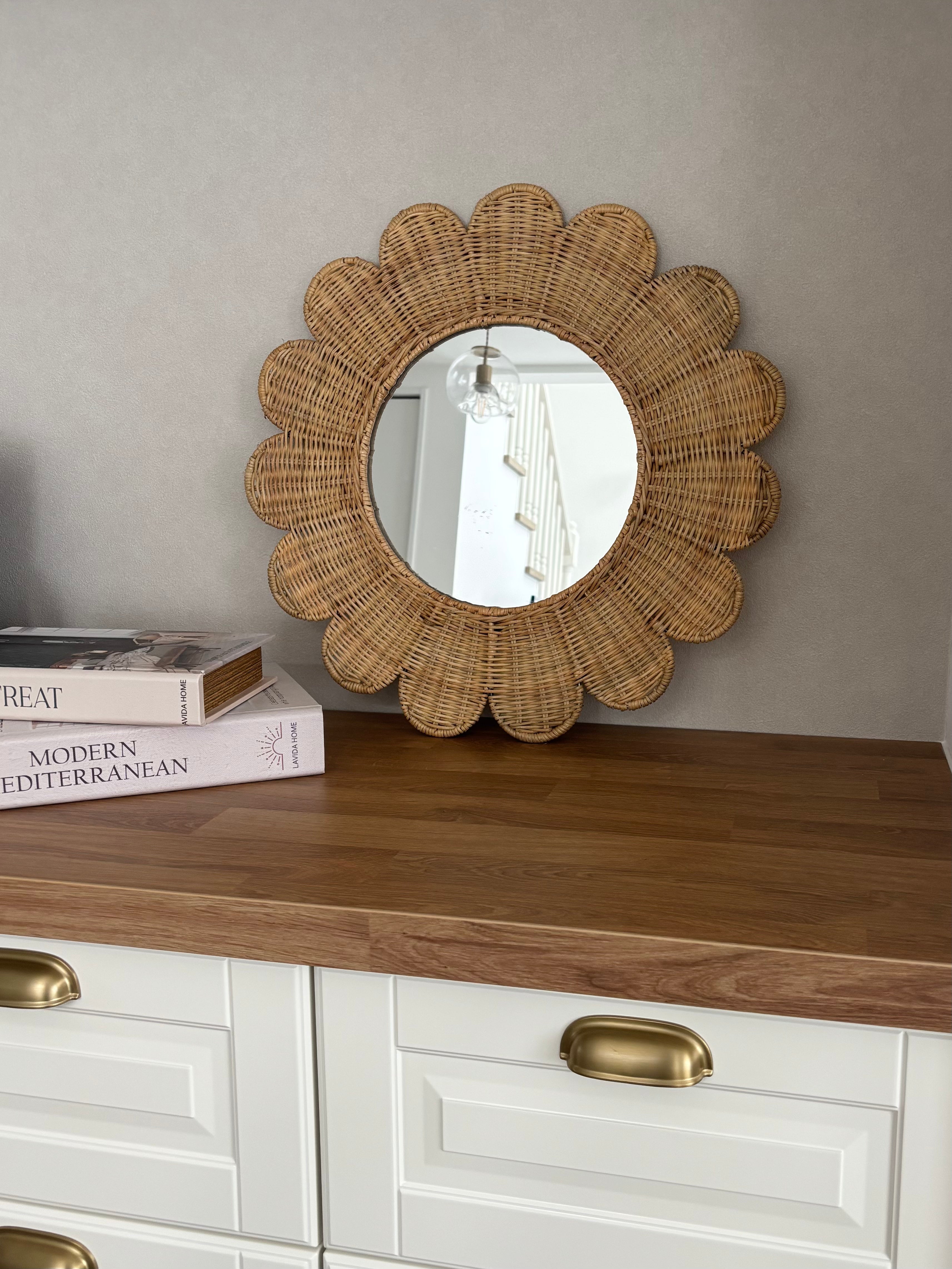 【即納】handwoven bloom rattan mirror