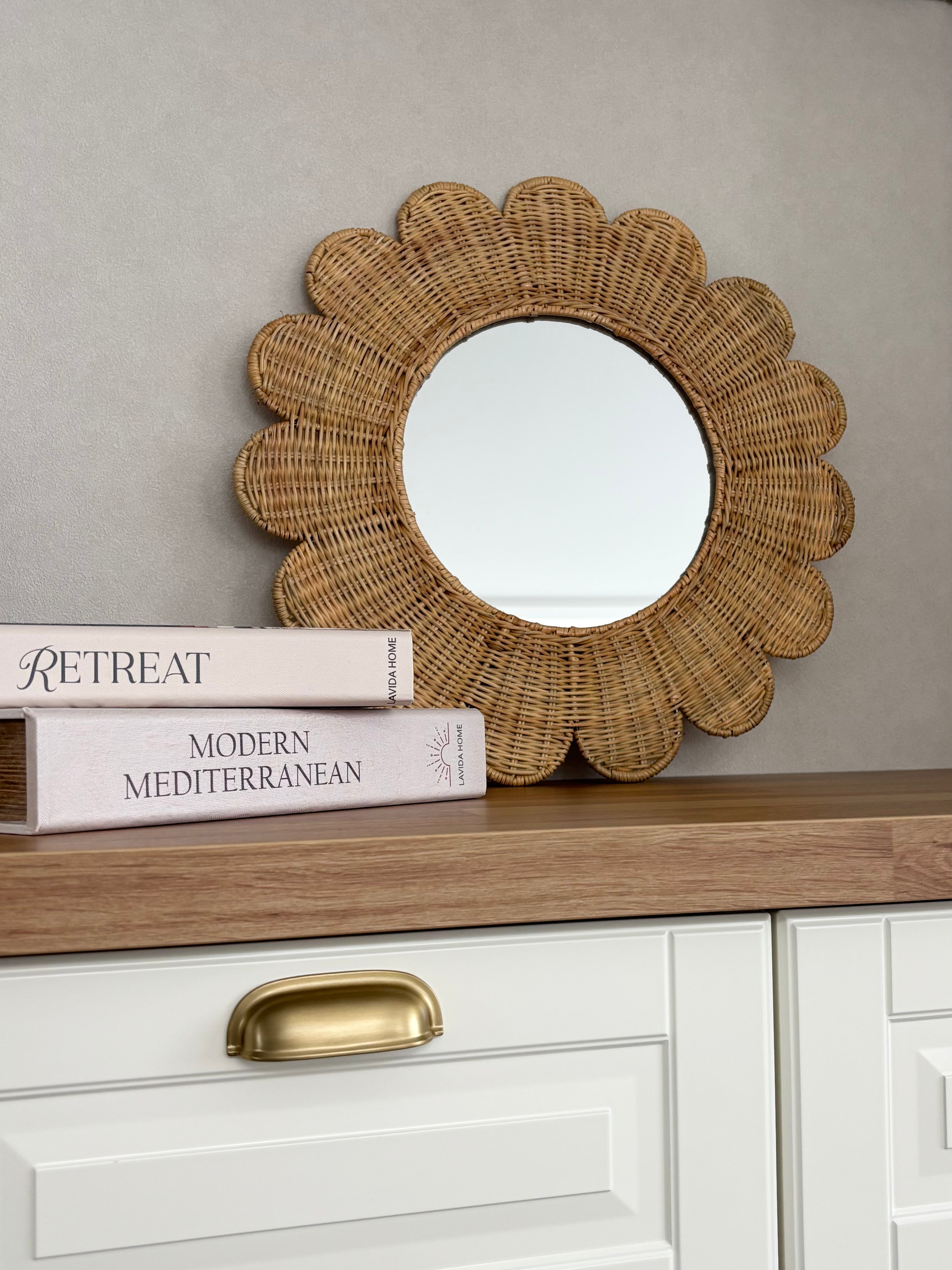 handwoven bloom rattan mirror