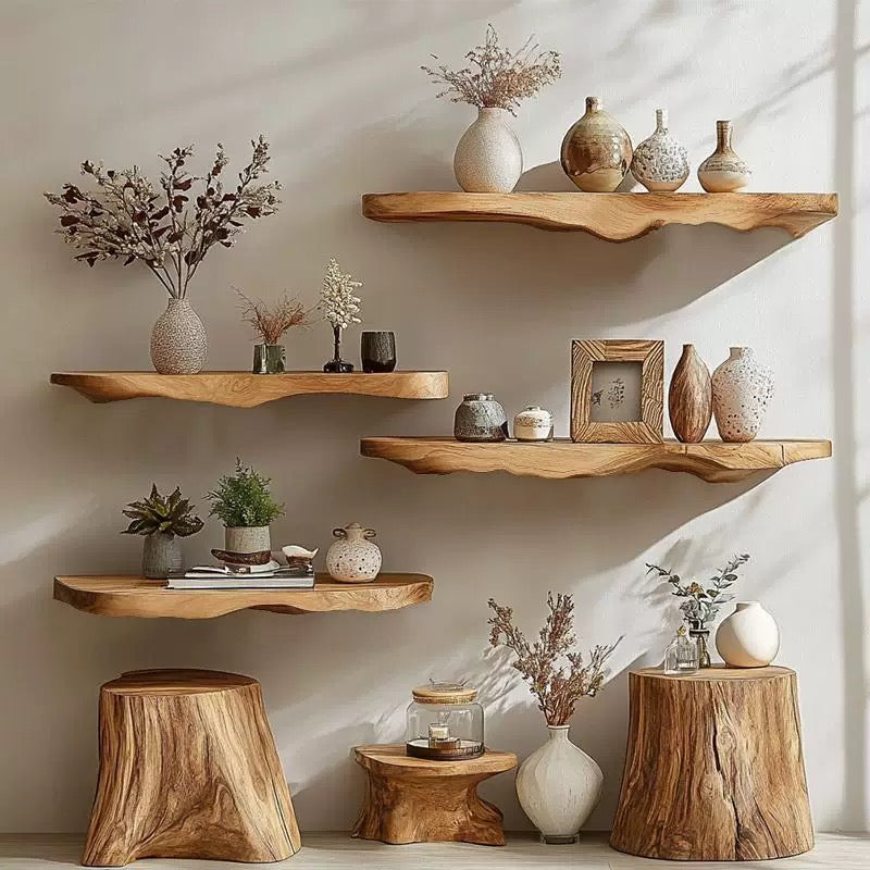 natural wood wall shelf