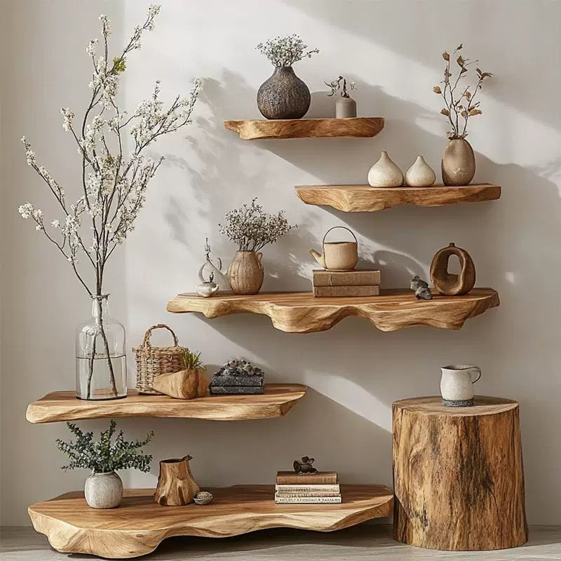 natural wood wall shelf
