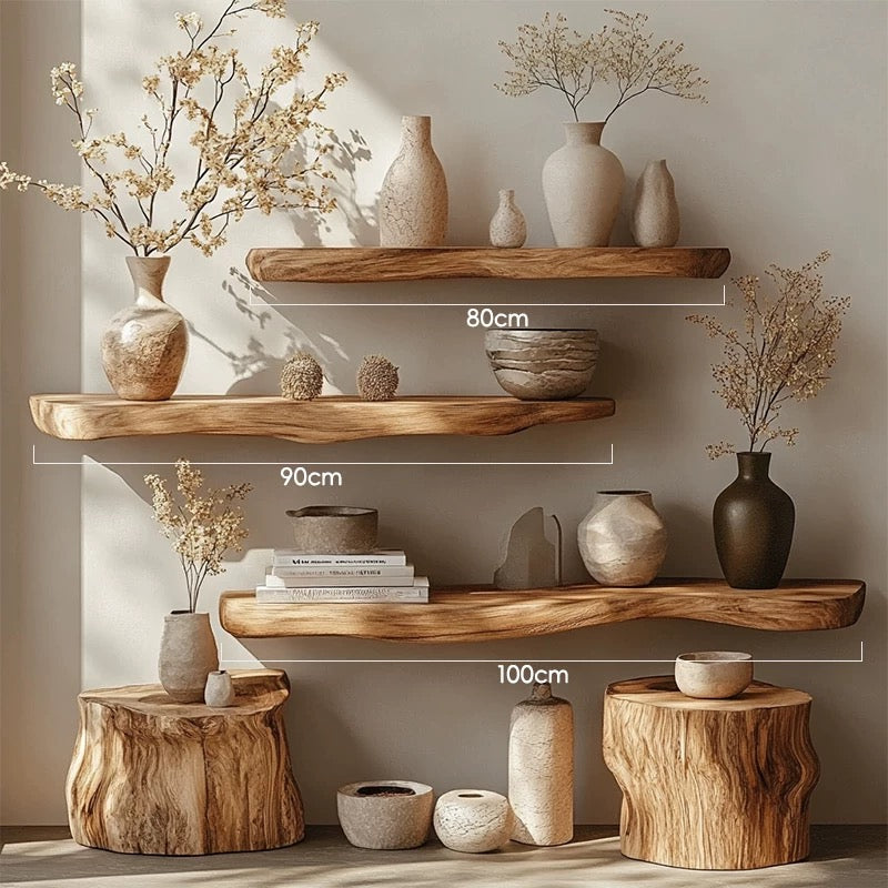 natural wood wall shelf