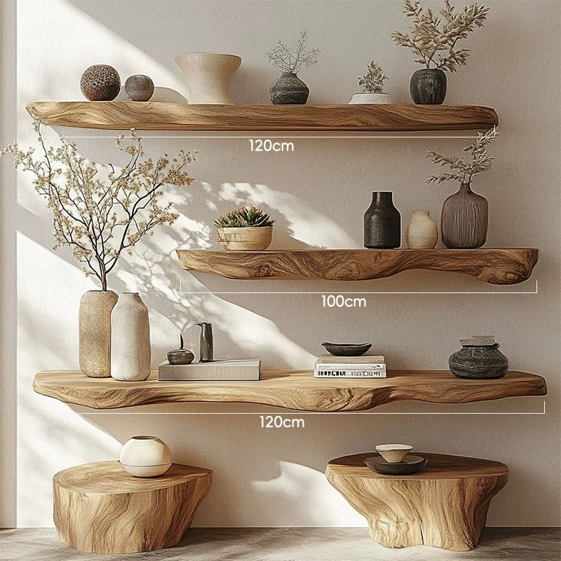 natural wood wall shelf