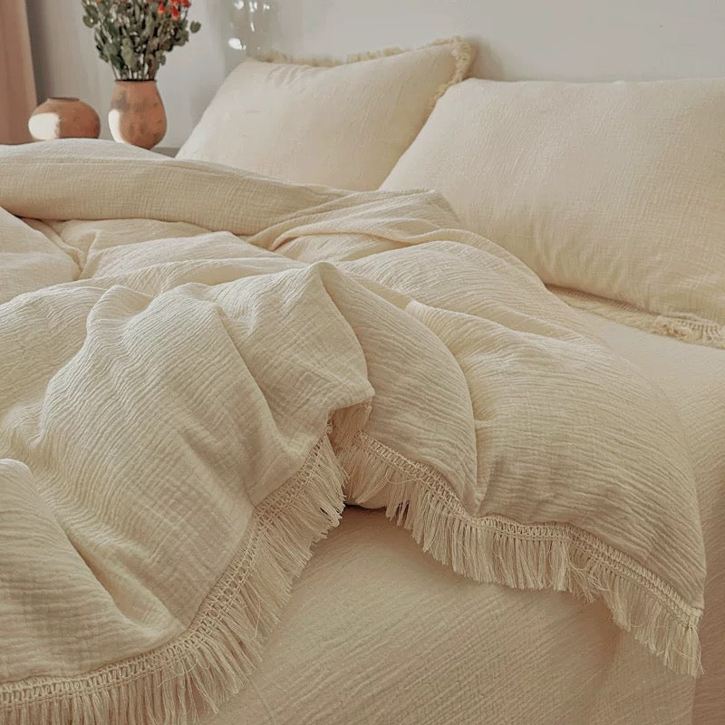 fringe cotton bed cover set