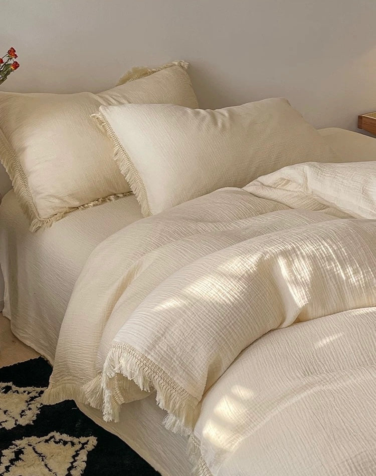 fringe cotton bed cover set