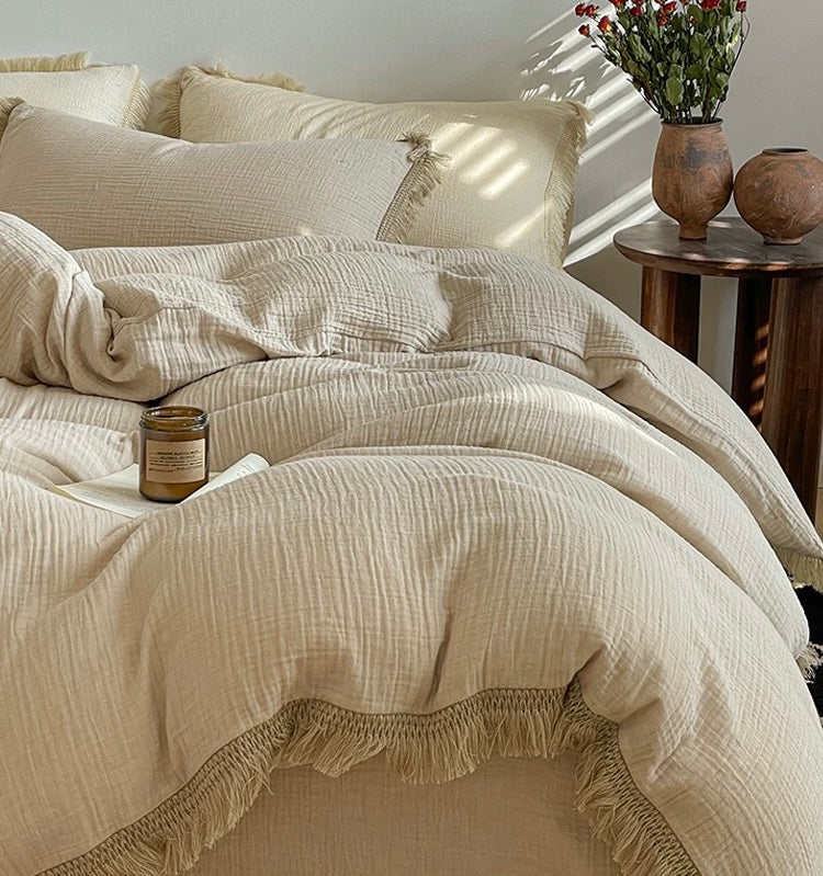 fringe cotton bed cover set