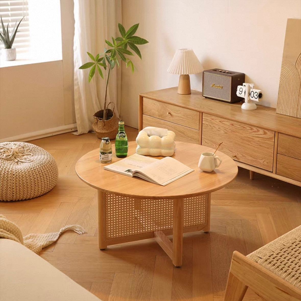 round rattan low table