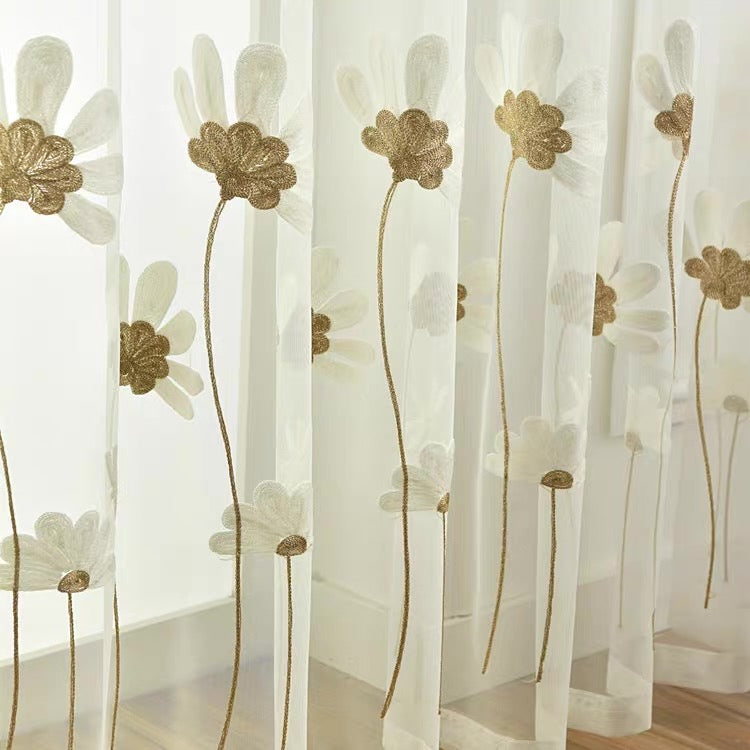 flower embroidered sheer curtain