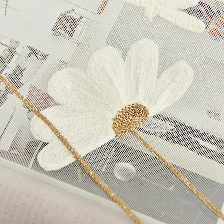 flower embroidered sheer curtain