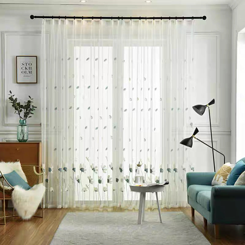 flower embroidered sheer curtain