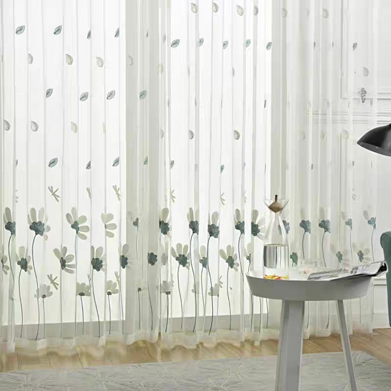 flower embroidered sheer curtain