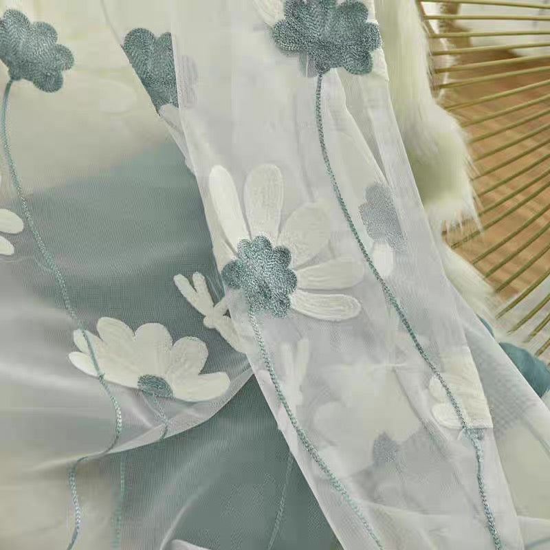 flower embroidered sheer curtain