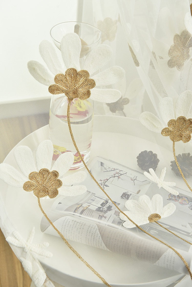 flower embroidered sheer curtain