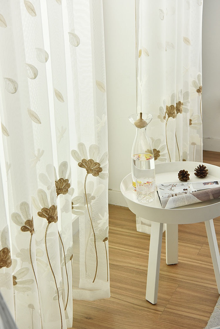 flower embroidered sheer curtain