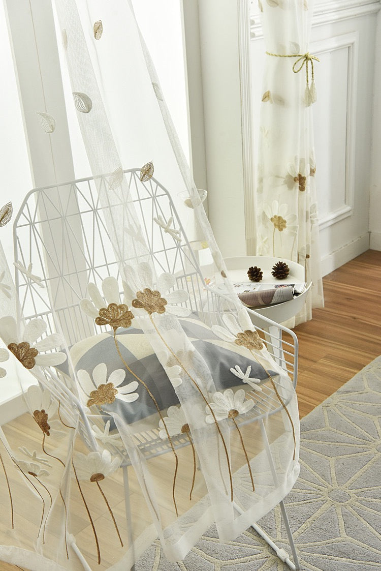 flower embroidered sheer curtain