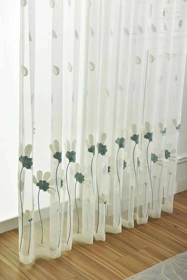 flower embroidered sheer curtain