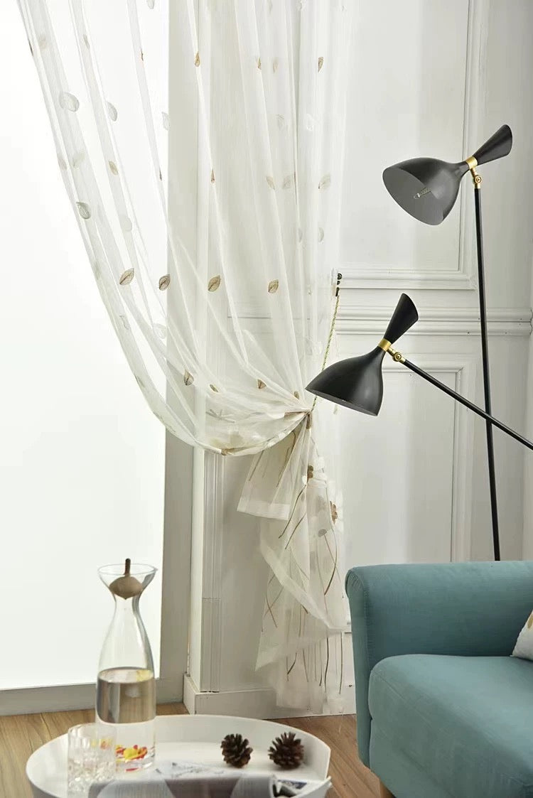 flower embroidered sheer curtain