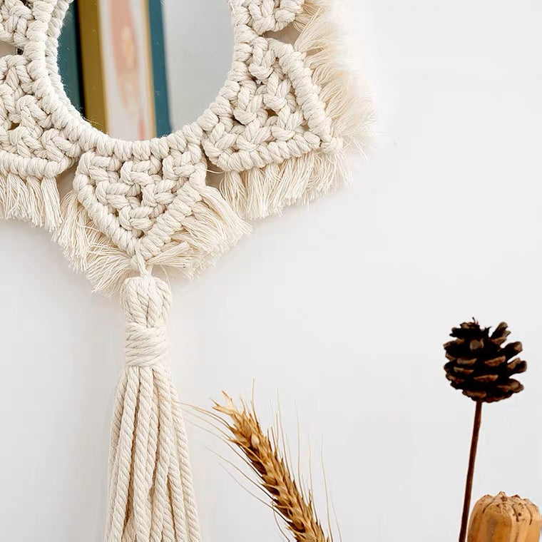 macrame flower mirror