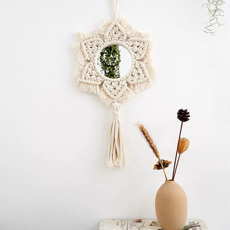 macrame flower mirror