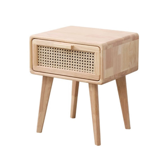 natural wood rattan bedside table